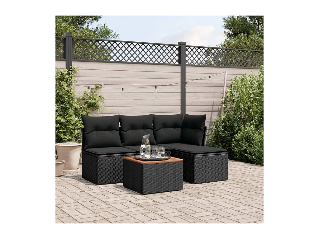 5-tlg. Garten-Sofagarnitur,Gartenmöbel-Set mit Kissen Schwarz Poly Rattan -gkd930651