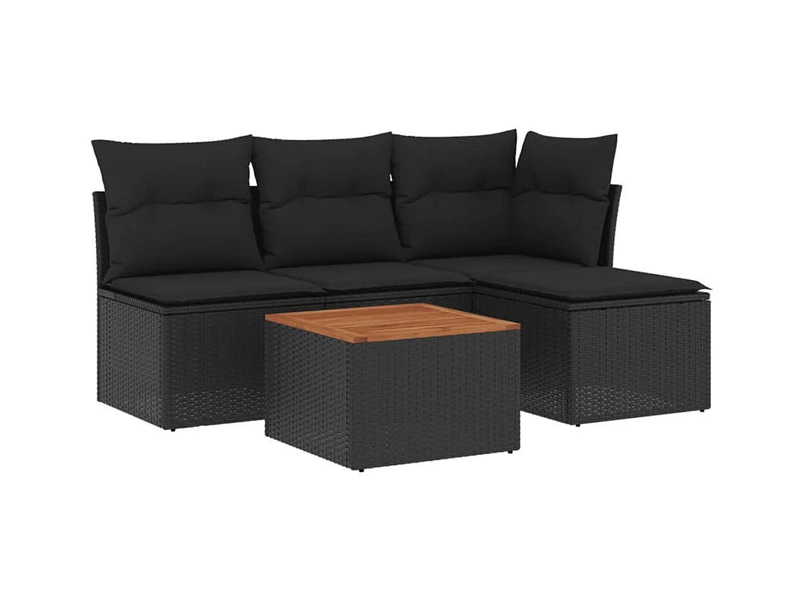 5-tlg. Garten-Sofagarnitur,Gartenmöbel-Set mit Kissen Schwarz Poly Rattan -gkd930651