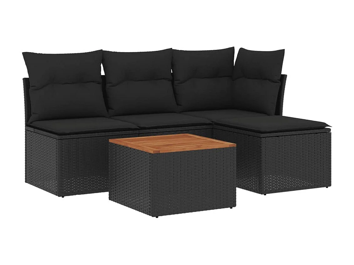 5-tlg. Garten-Sofagarnitur,Gartenmöbel-Set mit Kissen Schwarz Poly Rattan -gkd930651