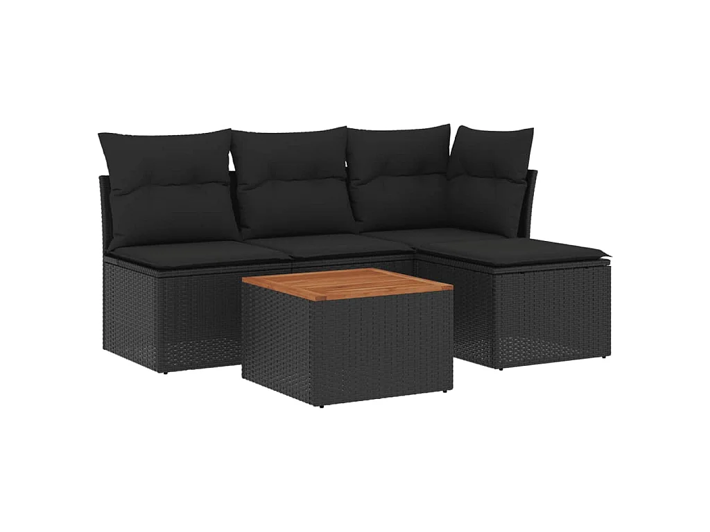 Salon de jardin 5 pcs avec coussins noir résine tressée BE88540