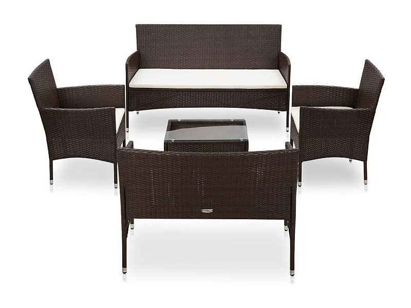 5 pcs conjunto lounge jardim c/ almofadões vime PE castanho PT33151