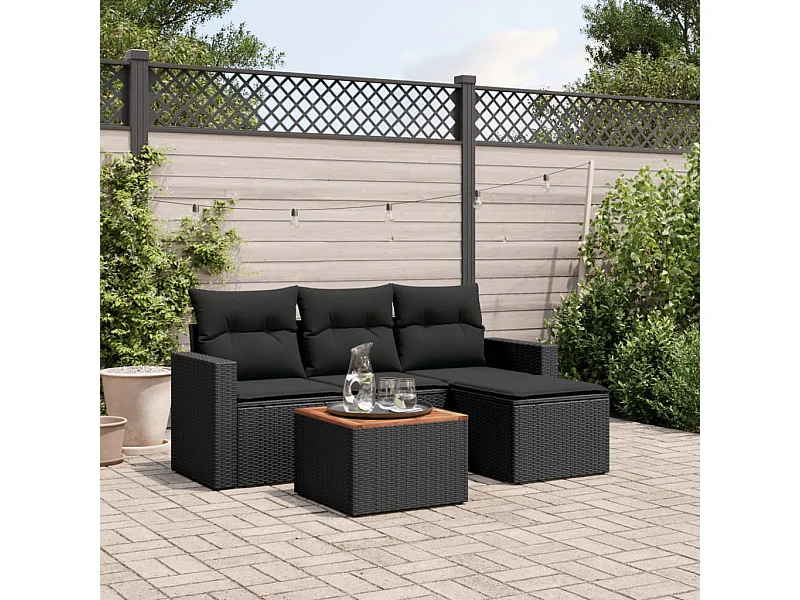 Salon de jardin 5 pcs avec coussins noir résine tressée BE46933