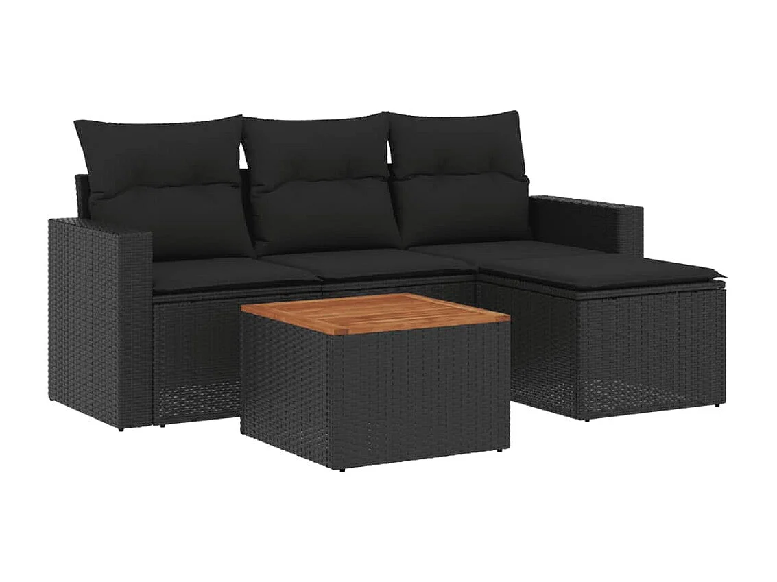 Salon de jardin 5 pcs avec coussins noir résine tressée BE46933