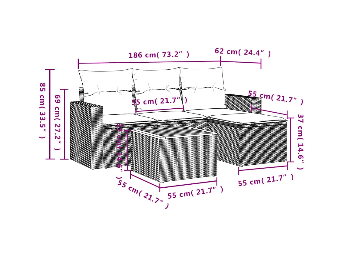 5-tlg. Garten-Sofagarnitur,Gartenmöbel-Set mit Kissen Schwarz Poly Rattan -gkd391885