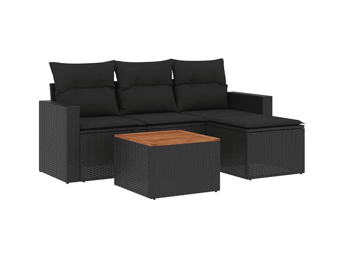 5-tlg. Garten-Sofagarnitur,Gartenmöbel-Set mit Kissen Schwarz Poly Rattan -gkd391885