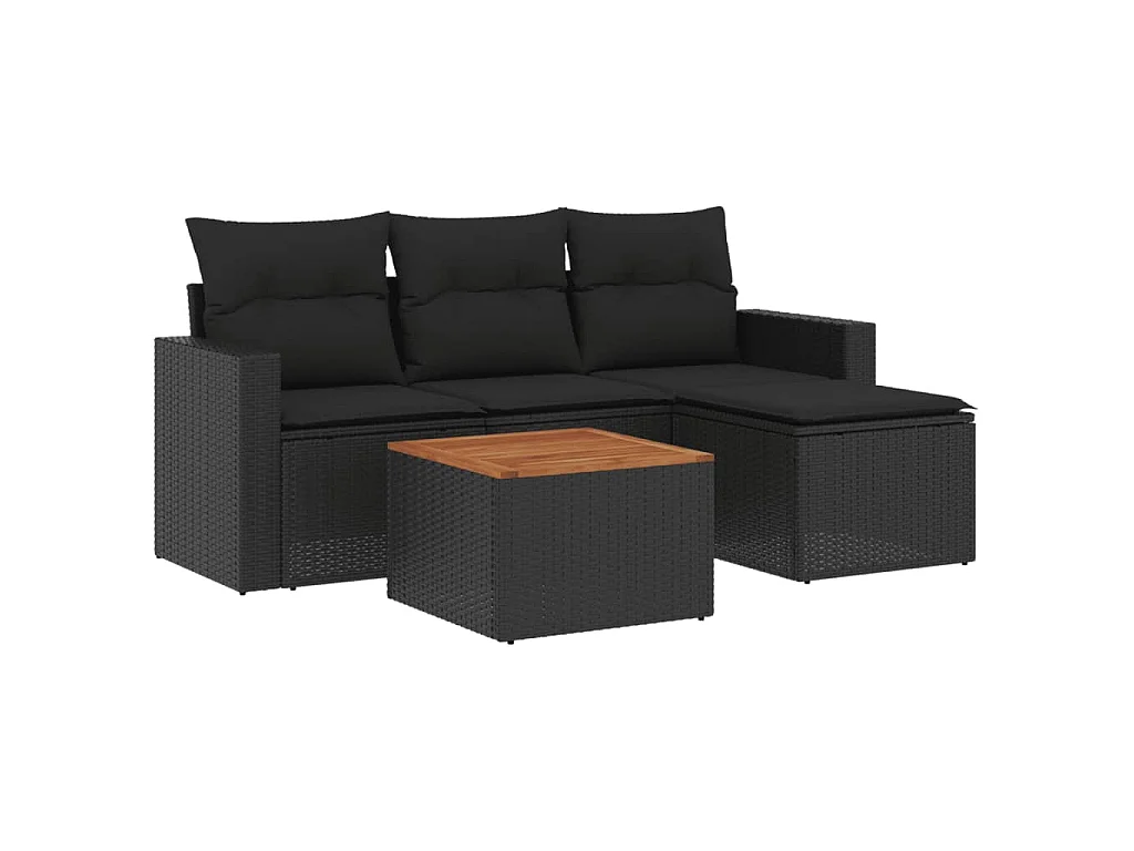 Salon de jardin 5 pcs avec coussins noir résine tressée BE46933