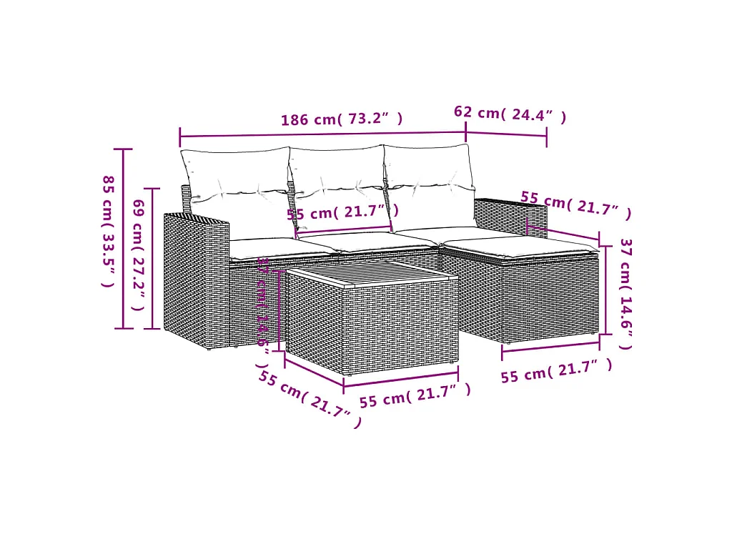Salon de jardin 5 pcs avec coussins noir résine tressée BE46933