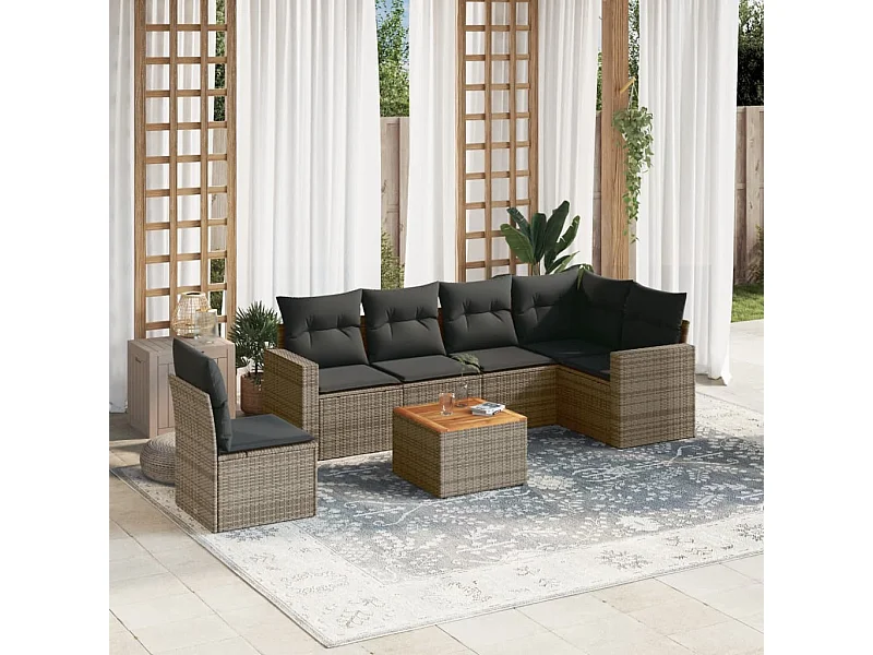 7-tlg. Garten-Sofagarnitur,Gartenmöbel-Set mit Kissen Grau Poly Rattan -gkd532125
