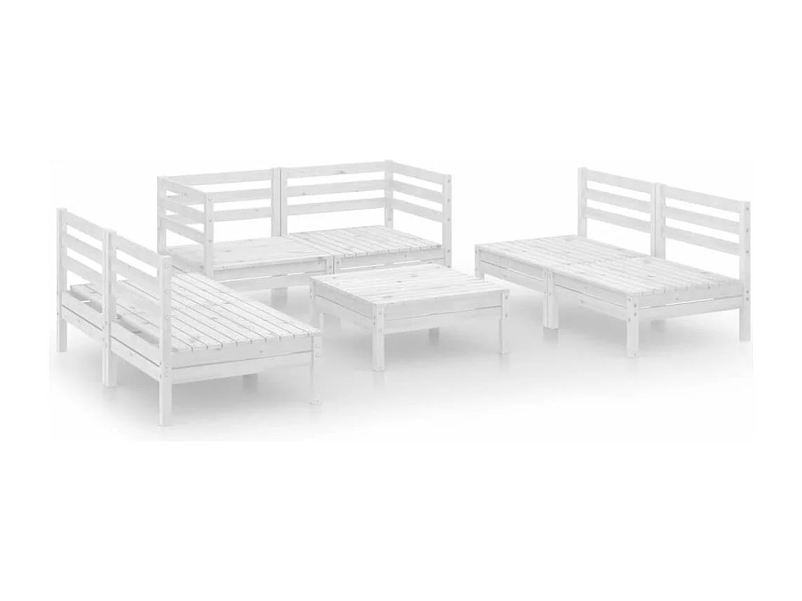 7-tlg. Garten-Sitzgruppe: Sofa + Tisch | Garten-Lounge-Set Weiß Massivholz Kiefer -GKD843795