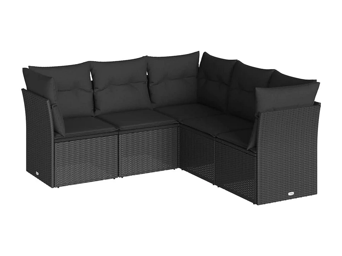 5-tlg. Garten-Sofagarnitur,Gartenmöbel-Set mit Kissen Schwarz Poly Rattan -gkd452245