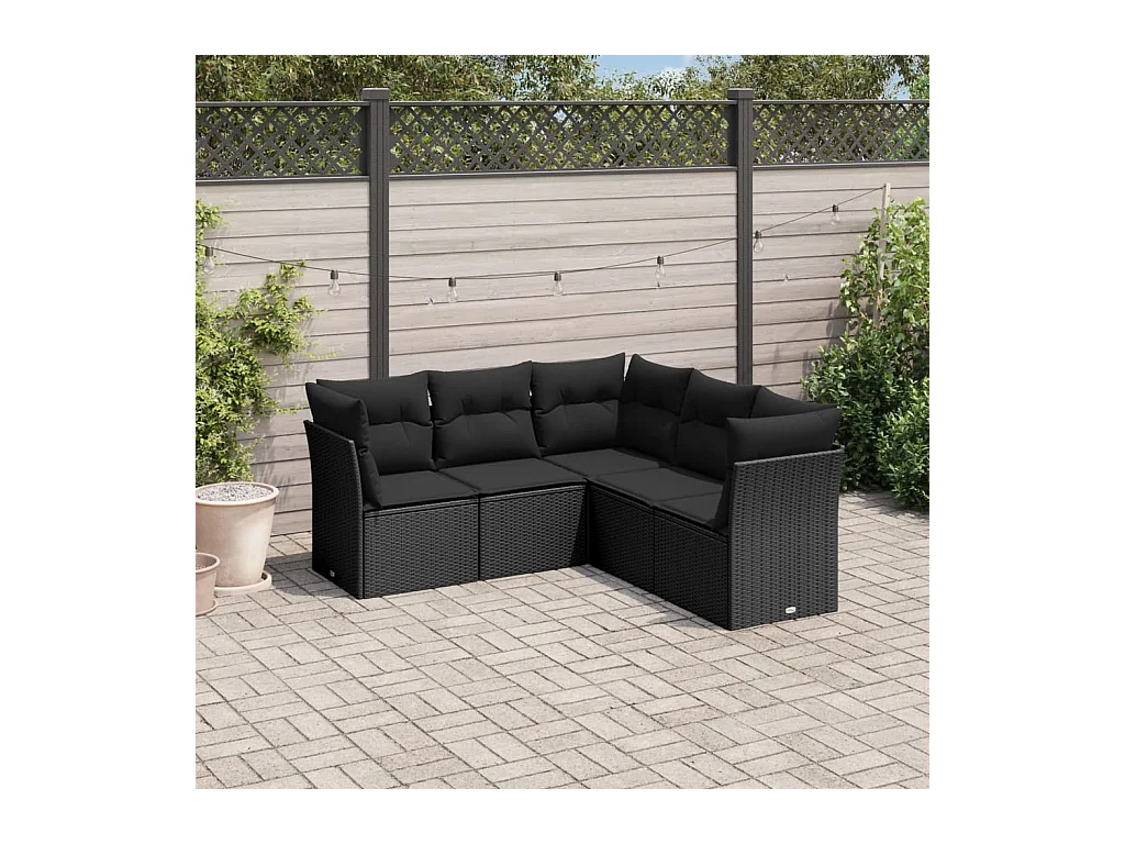 Salon de jardin 5 pcs avec coussins noir résine tressée BE98330