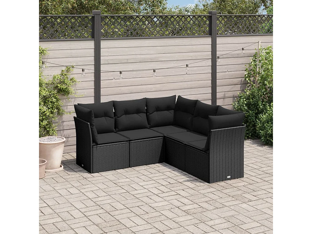 Salon de jardin 5 pcs avec coussins noir résine tressée BE98330