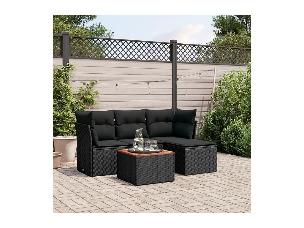 Salon de jardin 5 pcs avec coussins noir résine tressée BE34421