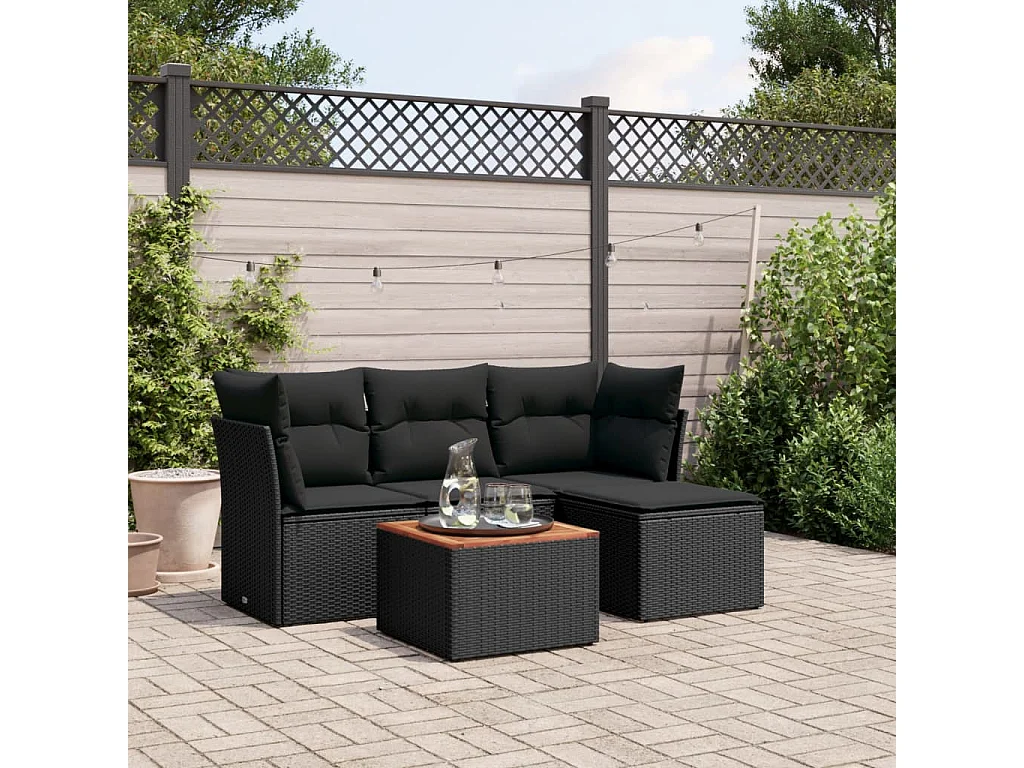 Salon de jardin 5 pcs avec coussins noir résine tressée BE34421