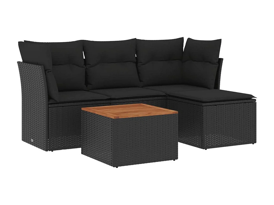 Salon de jardin 5 pcs avec coussins noir résine tressée BE34421
