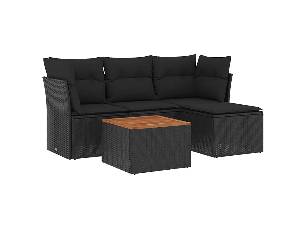 Salon de jardin 5 pcs avec coussins noir résine tressée BE34421