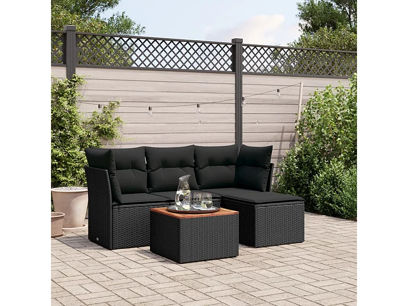 Salon de jardin 5 pcs avec coussins noir résine tressée BE34421