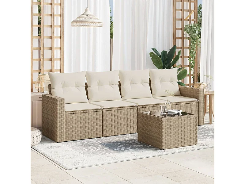 Salon de jardin avec coussins 5 pcs beige résine tressée SSG31169