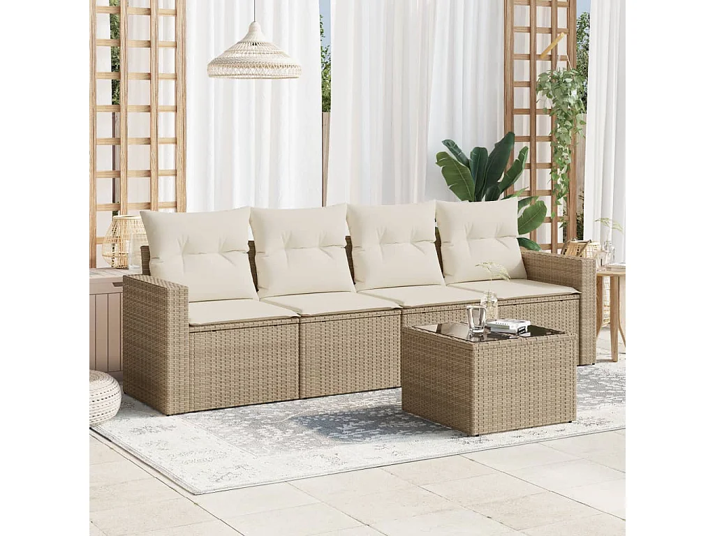 Salon de jardin avec coussins 5 pcs beige résine tressée SSG31169