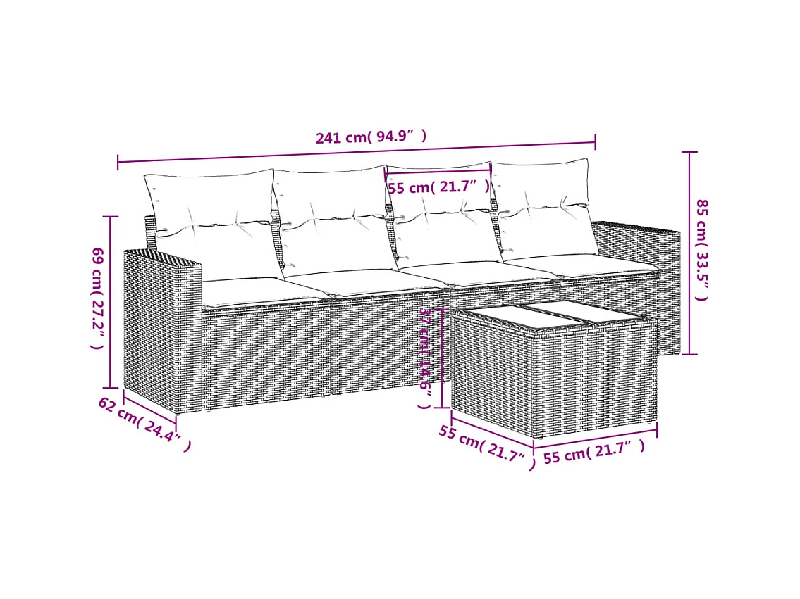 5-tlg. Garten-Sofagarnitur,Gartenmöbel-Set mit Kissen Beige Poly Rattan -gkd128171