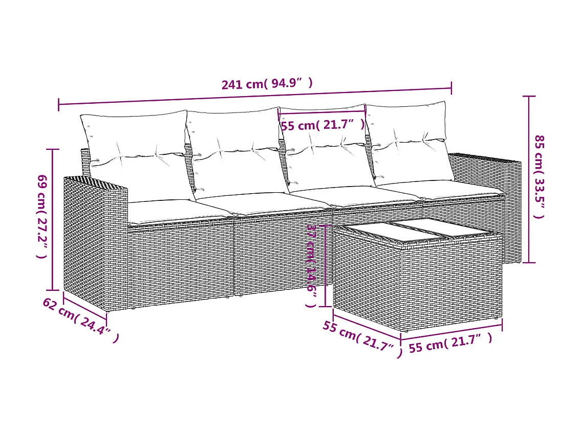 Salon de jardin avec coussins 5 pcs beige résine tressée SSG31169