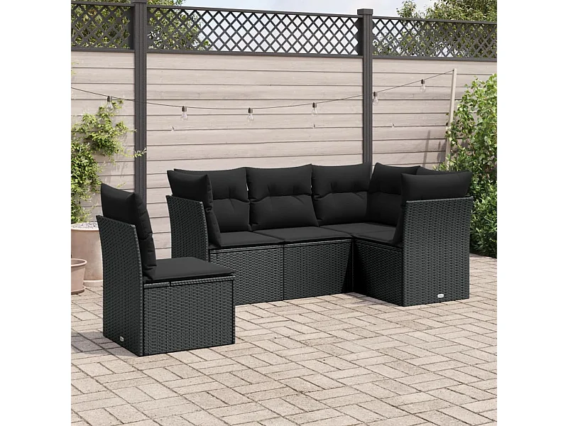 5-tlg. Garten-Sofagarnitur,Gartenmöbel-Set mit Kissen Schwarz Poly Rattan -gkd715166
