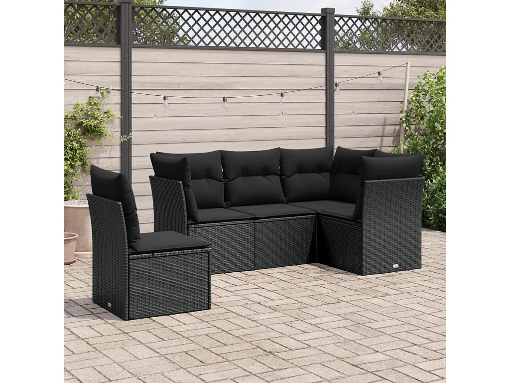 5-tlg. Garten-Sofagarnitur,Gartenmöbel-Set mit Kissen Schwarz Poly Rattan -gkd715166