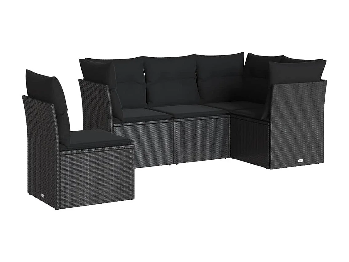 5-tlg. Garten-Sofagarnitur,Gartenmöbel-Set mit Kissen Schwarz Poly Rattan -gkd284563