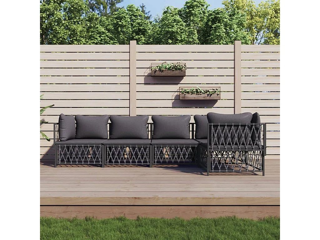 5 pcs conjunto lounge de jardim com almofadões aço antracite PT65310