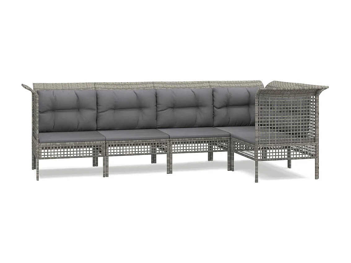 5-tlg. Garten-Sitzgruppe: Sofa + Tisch | Garten-Lounge-Set mit Kissen Grau Poly Rattan -GKD617107