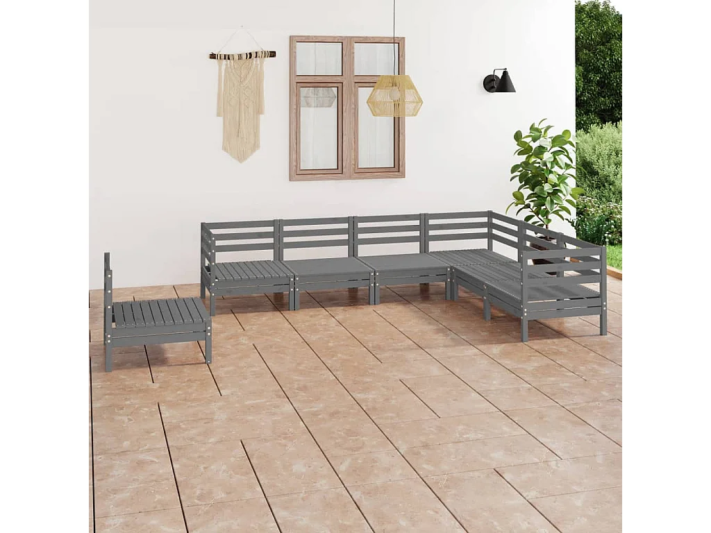 7-tlg. Garten-Sitzgruppe | Garten-Lounge-Set Massivholz Kiefer Grau -GKD580340