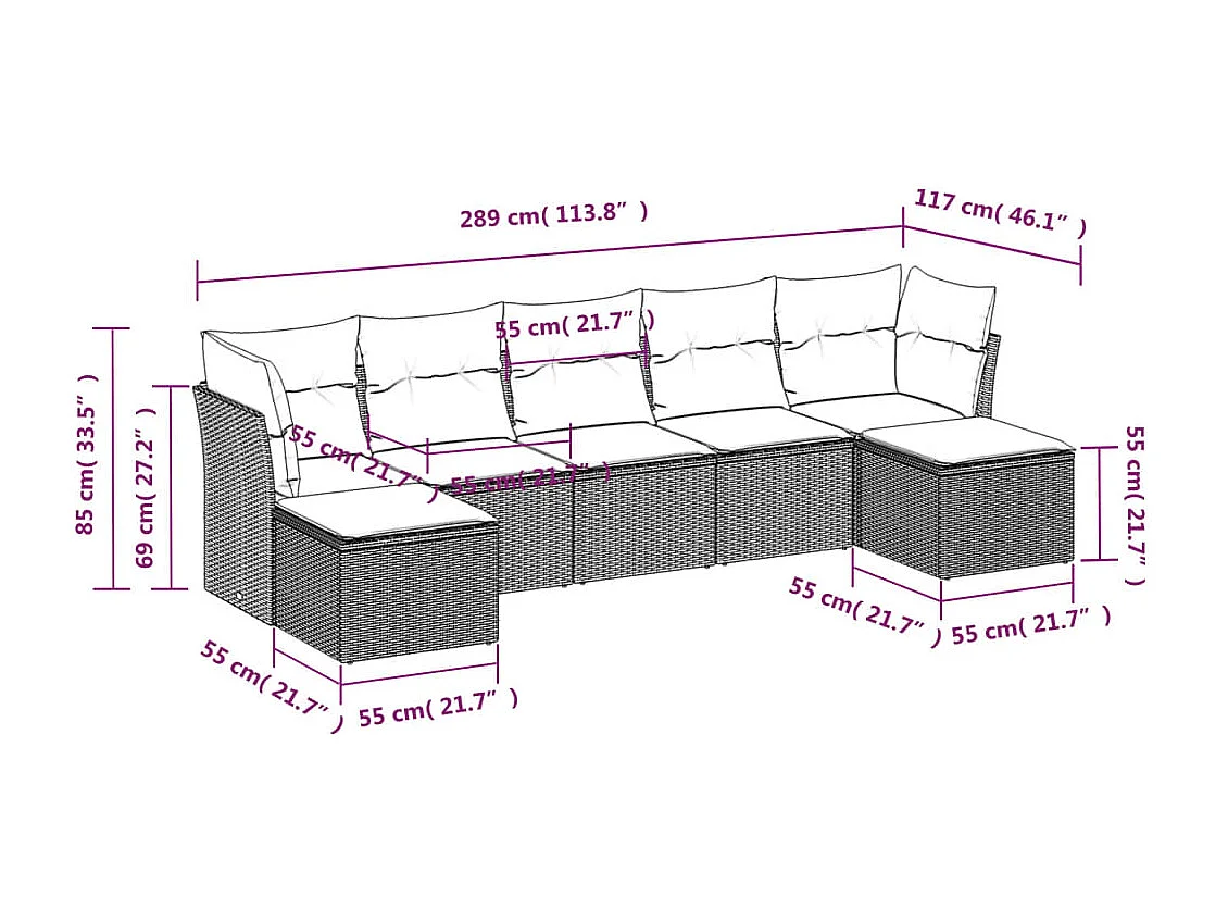 7-tlg. Garten-Sofagarnitur,Gartenmöbel-Set mit Kissen Grau Poly Rattan -gkd924031