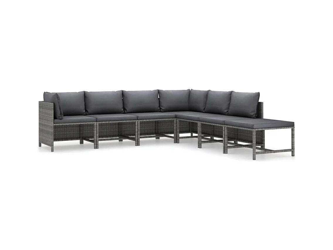 7-tlg. Garten-Sitzgruppe: Sofa + Tisch | Garten-Lounge-Set mit Kissen Poly Rattan Grau -GKD580429