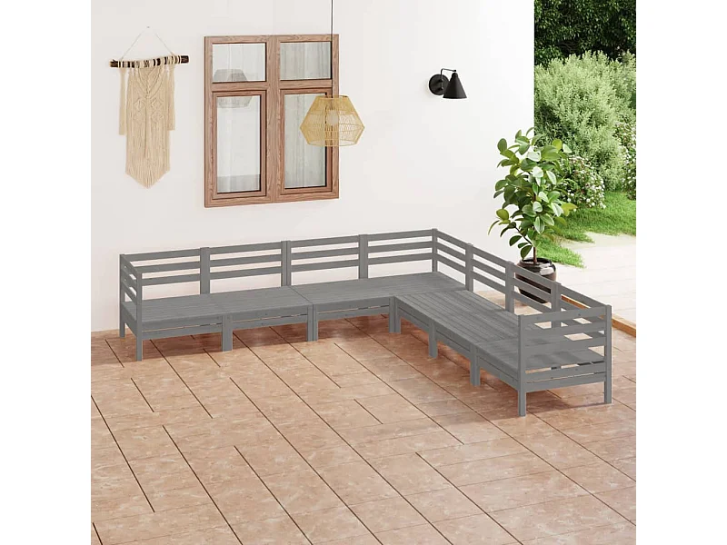 7-tlg. Garten-Sitzgruppe | Garten-Lounge-Set Massivholz Kiefer Grau -GKD938141