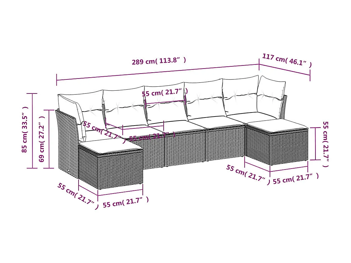 7-tlg. Garten-Sofagarnitur,Gartenmöbel-Set mit Kissen Schwarz Poly Rattan -gkd996770