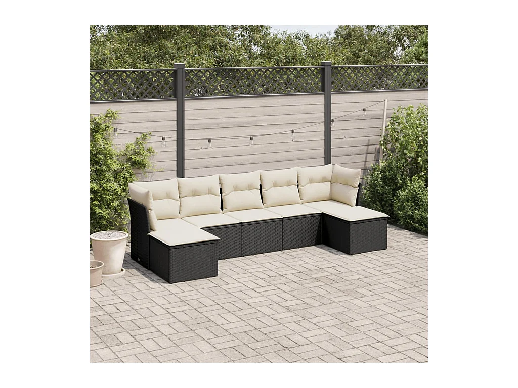 7-tlg. Garten-Sofagarnitur,Gartenmöbel-Set mit Kissen Schwarz Poly Rattan -gkd996770