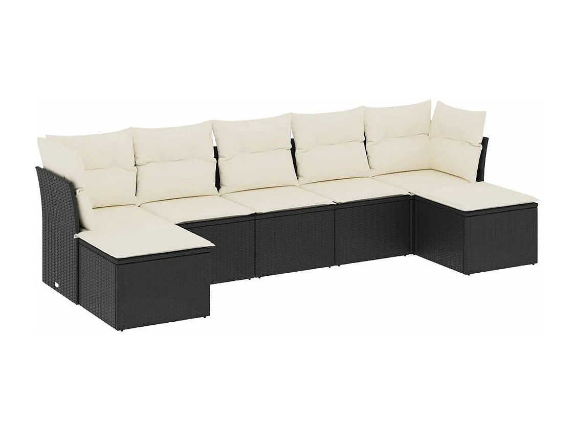 7-tlg. Garten-Sofagarnitur,Gartenmöbel-Set mit Kissen Schwarz Poly Rattan -gkd996770