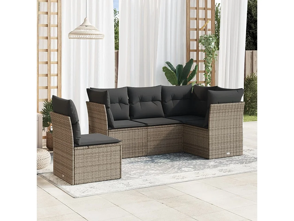 Salon de jardin 5 pcs avec coussins gris résine tressée BE77734