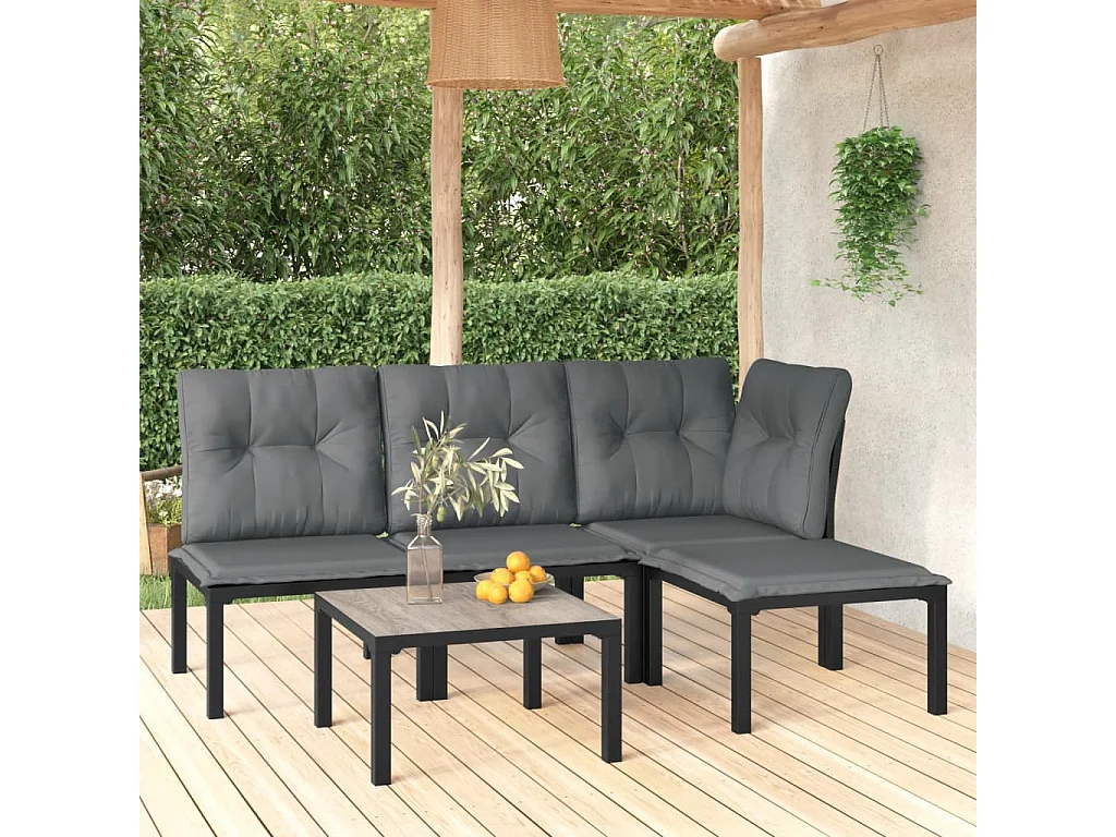 5-tlg. Garten-Sitzgruppe: Sofa + Tisch | Garten-Lounge-Set Schwarz und Grau Poly Rattan -GKD785996