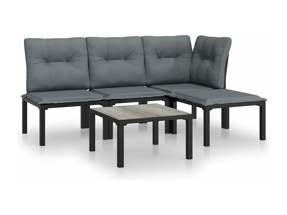 5-tlg. Garten-Sitzgruppe: Sofa + Tisch | Garten-Lounge-Set Schwarz und Grau Poly Rattan -GKD785996