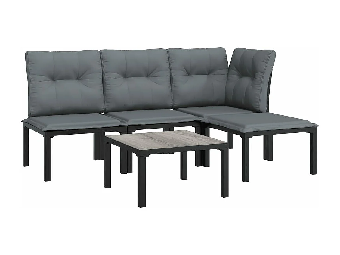 5-tlg. Garten-Sitzgruppe: Sofa + Tisch | Garten-Lounge-Set Schwarz und Grau Poly Rattan -GKD785996