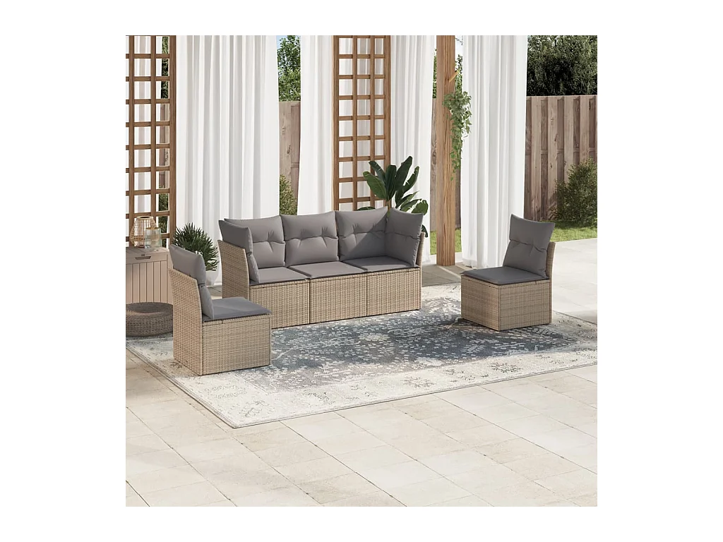 Salon de jardin avec coussins 5 pcs beige résine tressée BE13415