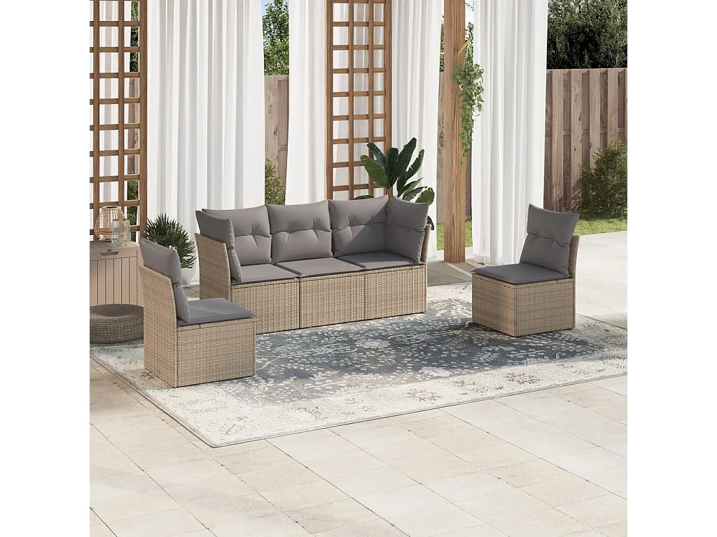 5-tlg. Garten-Sofagarnitur,Gartenmöbel-Set mit Kissen Beige Poly Rattan -gkd360162