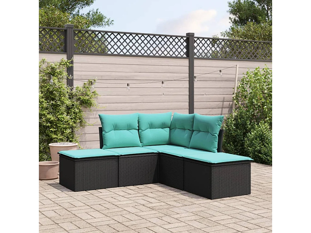 Salon de jardin 5 pcs avec coussins noir résine tressée BE71325