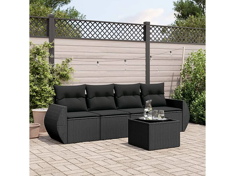 Salon de jardin 5 pcs avec coussins noir résine tressée BE58667