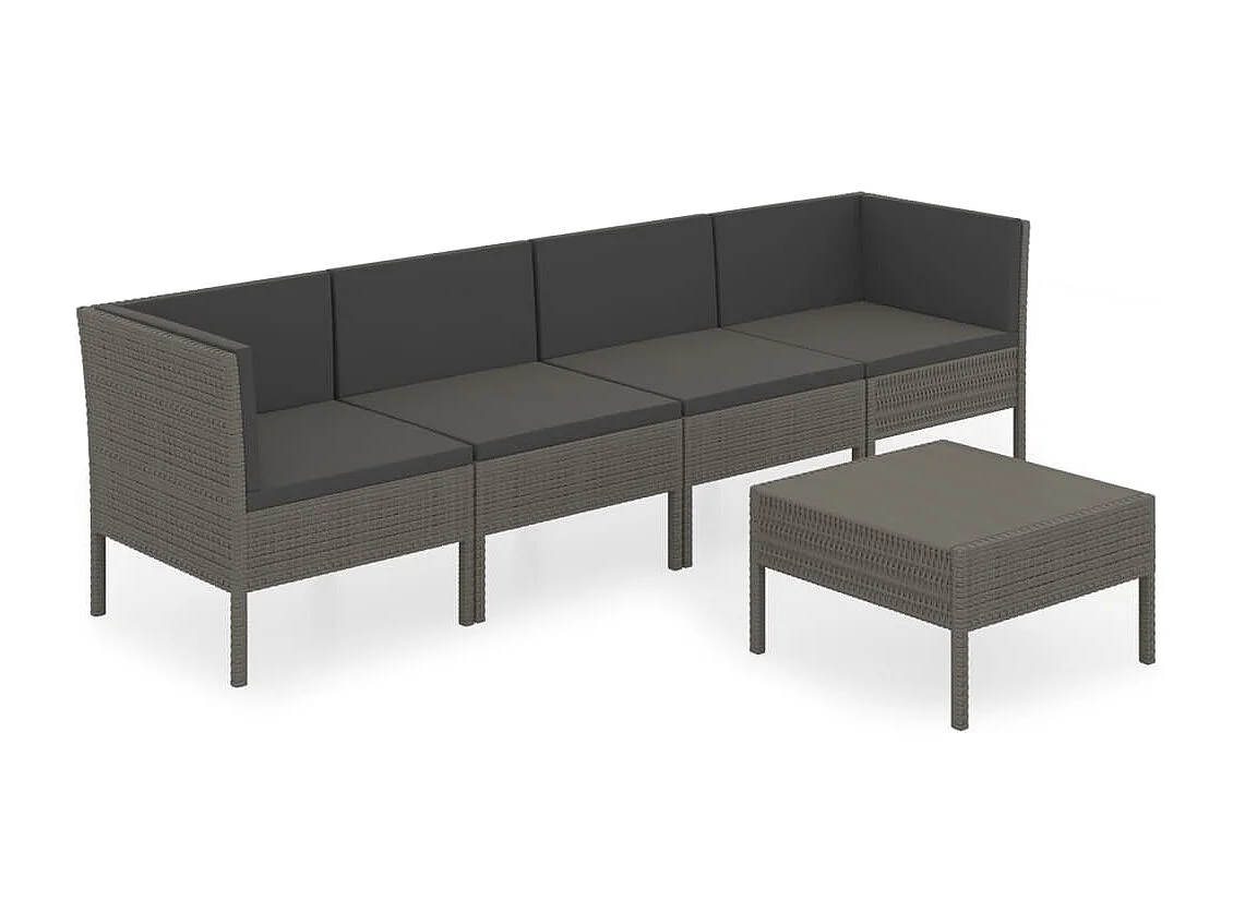 5-tlg. Garten-Sitzgruppe: Sofa + Tisch | Garten-Lounge-Set mit Auflagen Poly Rattan Grau -GKD819724