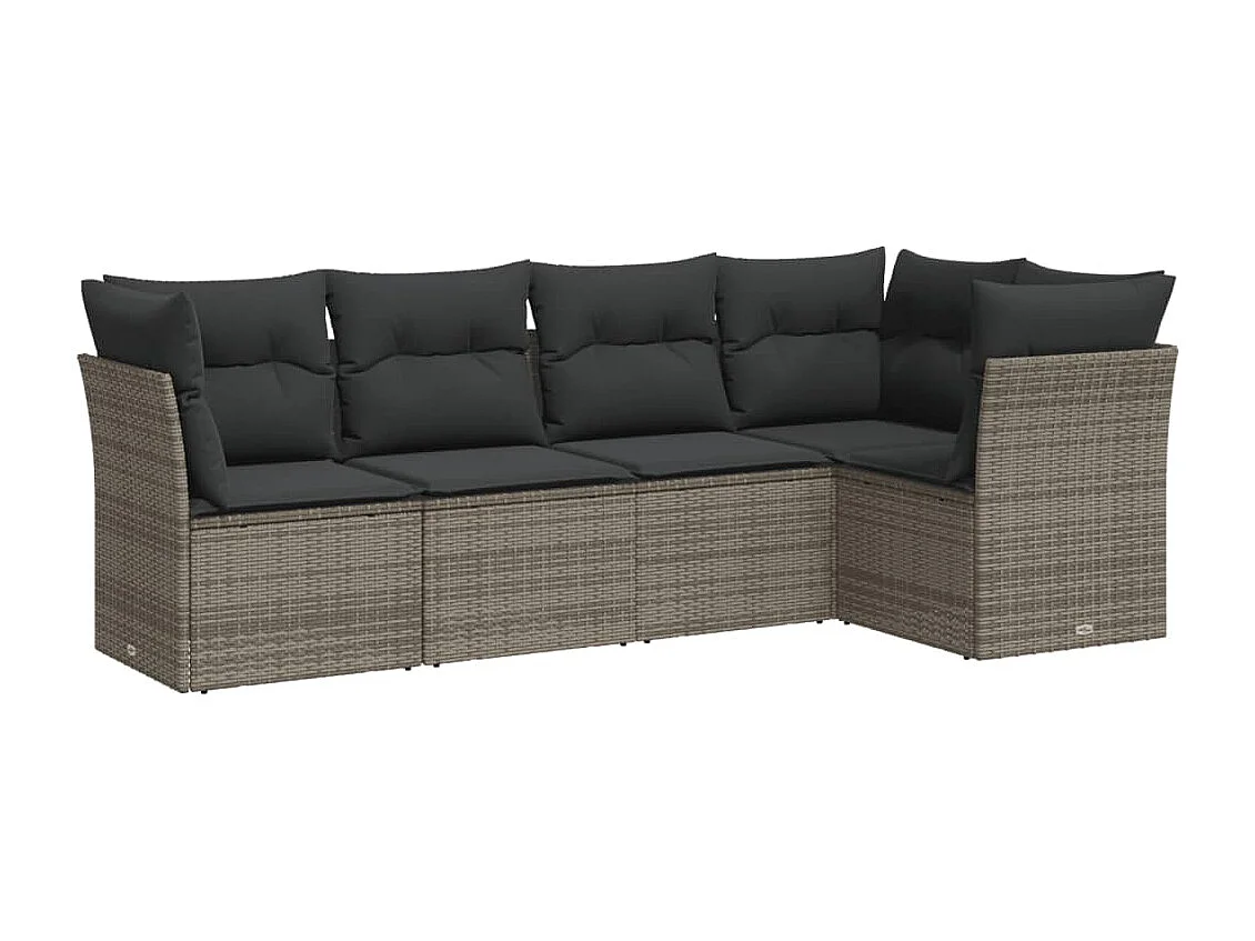 Salon de jardin 5 pcs avec coussins gris résine tressée BE55347