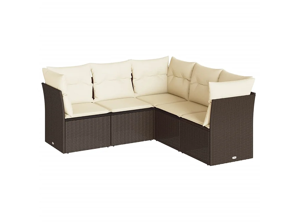 5 pcs conjunto sofás p/ jardim c/ almofadões vime PE castanho PT700239