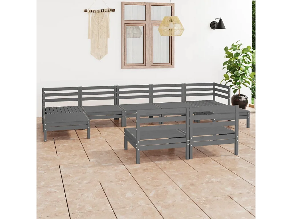 9-tlg. Garten-Sitzgruppe: Sofa + Tisch | Garten-Lounge-Set Grau Massivholz Kiefer -GKD644080