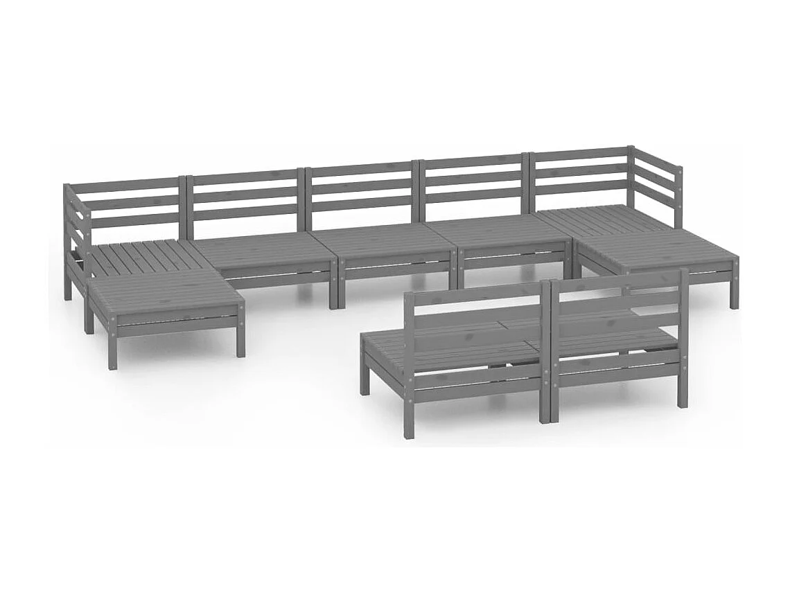 9-tlg. Garten-Sitzgruppe: Sofa + Tisch | Garten-Lounge-Set Grau Massivholz Kiefer -GKD644080